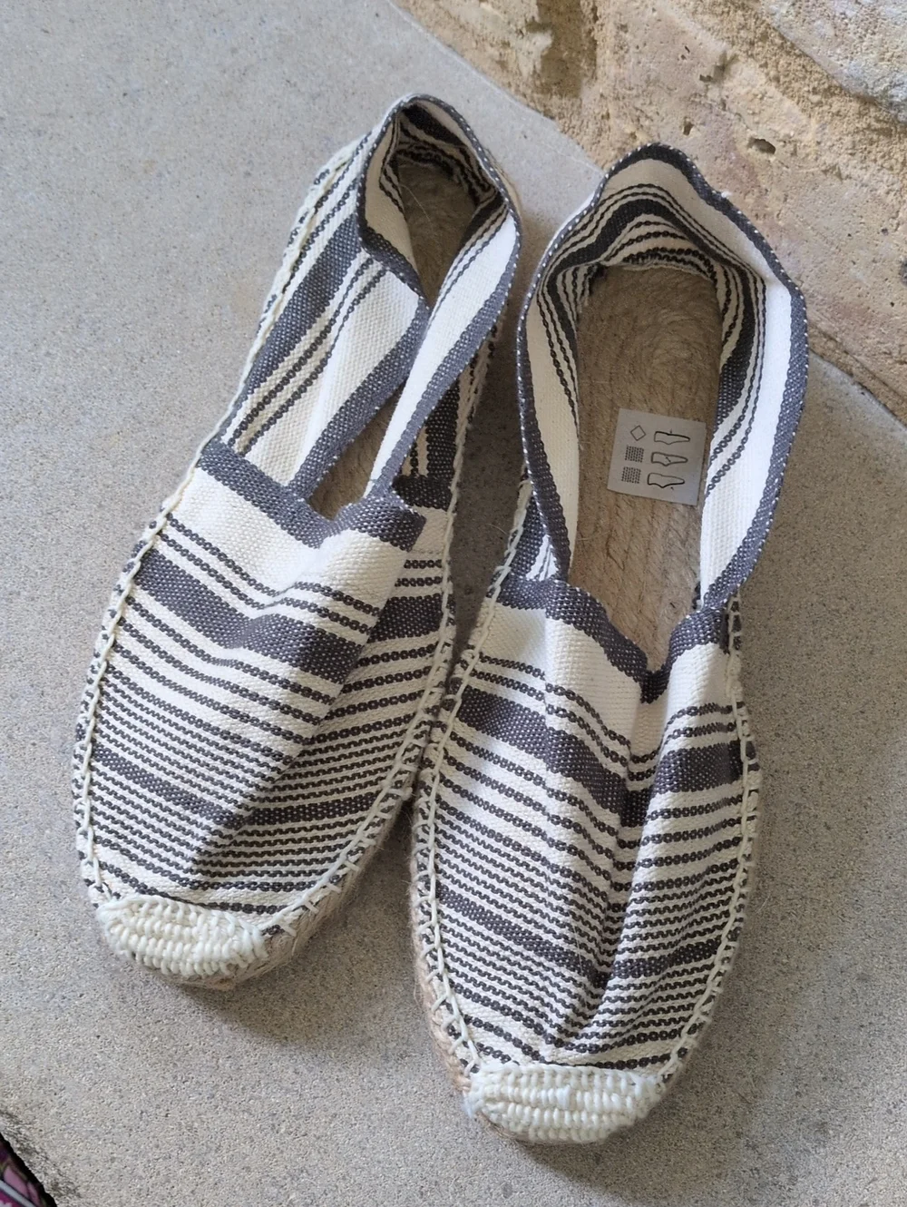 COSIDO A MANO I Blue & Cream Striped Canvas Espadrille Slip-Ons Shoes, 38 7.5-8